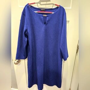 Blooming Rose Royal Blue Shift Dress Gold Bar Neckline Textured Knit XL